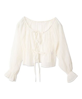 WEGO マルチWAY楊柳シアーシャーリングリボンブラウス ホワイト