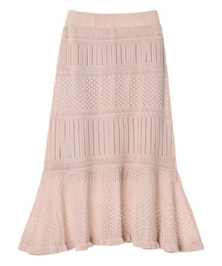 earth music&ecology ２点ＳＥＴ透かし編みカーディガン＋裾フレアスカート Pink