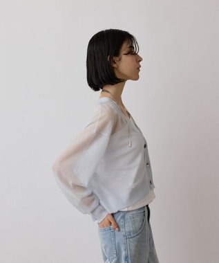 GRACE CONTINENTAL シアージョーゼットカーディガン ブルー