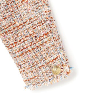 23区 L GIOLICAツイード ノーカラー ボタン ジャケット テラコッタミックス