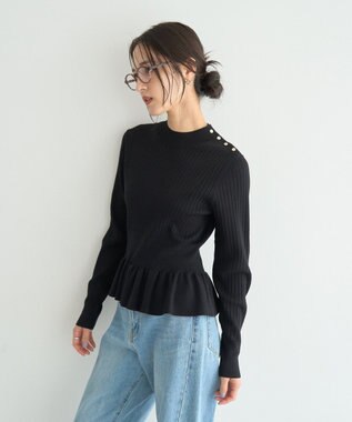YECCA VECCA 金釦ペプラムニット Black