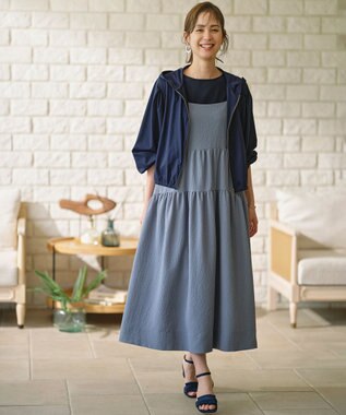 組曲 【WEB限定】クレープストレッチ ティアードキャミワンピース ダスティブルー系