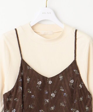 ANY SIS 【2SET】フラワーキャミ ワンピース × リブインナー ブラウン系×アイボリー