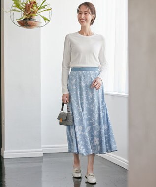 自由区 【XSサイズ～/洗える】グラデーションフラワープリントマーメイドライン スカート スカイブルー系5