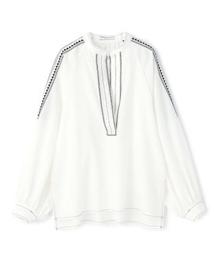 BEIGE， AXI / 刺繍ステッチ ドルマンスタンドブラウス Ecru