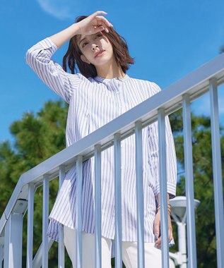 Tiaclasse L 【新色追加】バンドカラーシャツチュニックブラウス