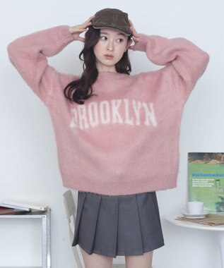 WEGO モヘアタッチBROOKLYNロゴニット ピンク