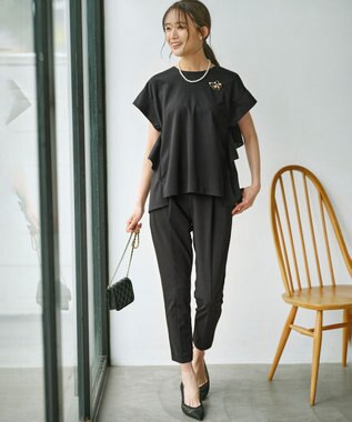 組曲 【接触冷感・吸湿冷感・UVカット】スタイルアップジャージー パンツ ブラック系