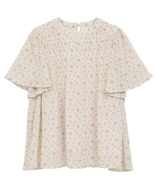 earth music&ecology マジョリカプリーツ半袖ブラウス Flower Beige