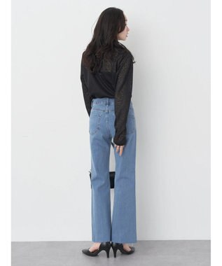 earth music&ecology セルフカットフレアデニムパンツ Light Indigo