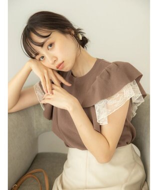 earth music&ecology レースドッキングフリルニットプルオーバー