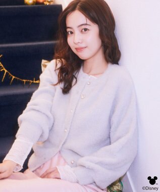 earth music&ecology 【予約】Disney/ポイントミッキーラメシャギーカーデ ライトグレー