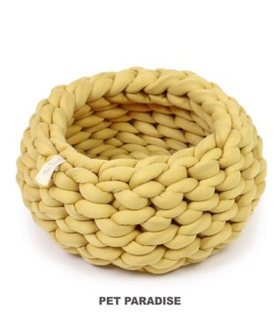 PET PARADISE 猫 ベッド おしゃれ 編み カドラー (42cm) マスタード