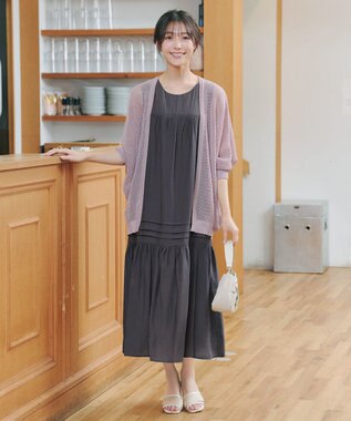 Tiaclasse 麻調ピンタックロングワンピース チャコールグレー