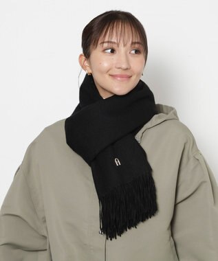 MOONBAT FURLA(フルラ）【WEB限定】ウール100％ アーチロゴ 無地ストール 190cm×60cm ブラック