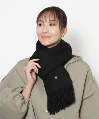 MOONBAT FURLA(フルラ）【WEB限定】ウール100％ アーチロゴ 無地ストール 190cm×60cm ブラック