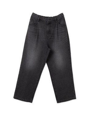 WEGO 【ユニセックス着用ITEM/ウエストゴム/SMLサイズ展開】デニムルーズテーパードパンツ ブラック