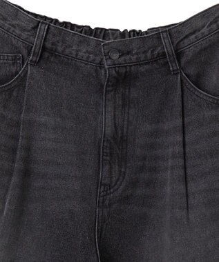 WEGO 【ユニセックス着用ITEM/ウエストゴム/SMLサイズ展開】デニムルーズテーパードパンツ ブラック