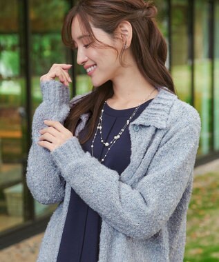 Tiaclasse 【着丈が選べる】ハイネックブークレカーディガン ロング丈ブルー