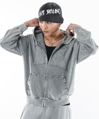 WEGO パウダーブリーチスタッズZIPパーカー グレー