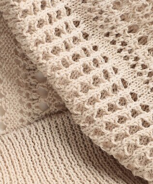 自由区 L 【洗える】レーシーリネンコットン ニット ベージュ