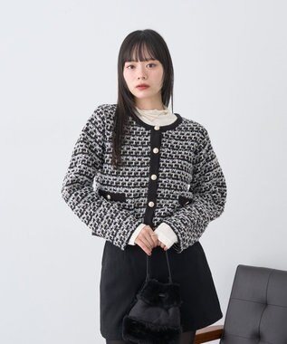 earth music&ecology ニットツイードジャケット Black