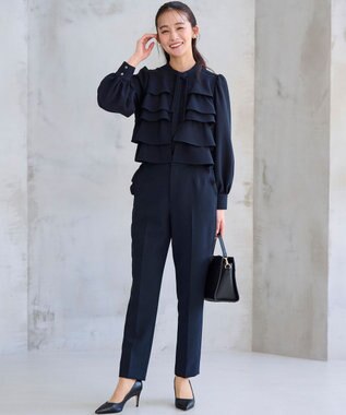 組曲 【KUMIKYOKU NAVY】コンフォータブルドレープ フリルブラウス ネイビー系