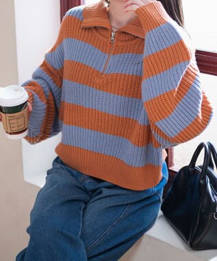 WEGO ハーフジップショートニットプルオーバー 柄1