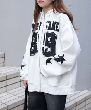 WEGO ナンバリング裏起毛BIGジップパーカー ホワイト