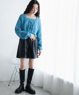 WEGO アンサンブルニットリボンカーデ ブルー