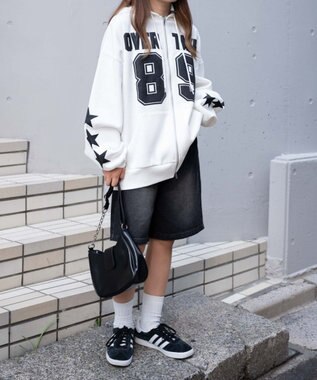 WEGO ナンバリング裏起毛BIGジップパーカー ホワイト