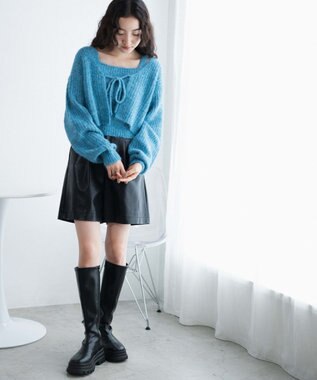 WEGO アンサンブルニットリボンカーデ ブルー