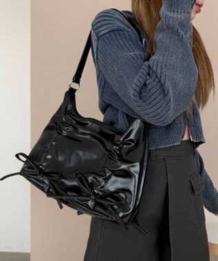 WEGO ギャザーリボンハーフムーンバッグ ブラック