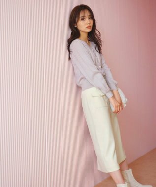 Feroux 【洗える】ビジューボタン カーディガン ピンク系