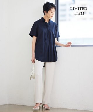 ICB 【WEB限定】ブラウスライクスムース スタンドカラーカットソー ネイビー系