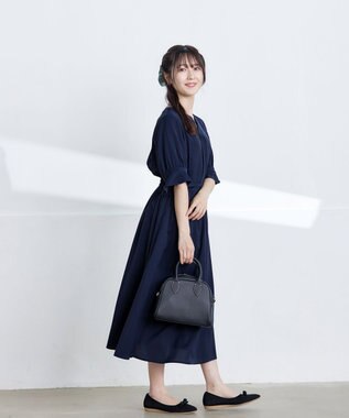 Tiaclasse 【洗える】キャンディースリーブ花柄ワンピース ネイビー