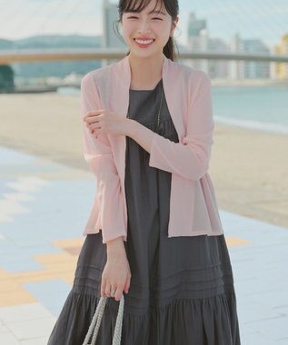 Tiaclasse 麻調ピンタックロングワンピース チャコールグレー
