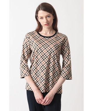 DAKS チェックプリント七分袖Tシャツ