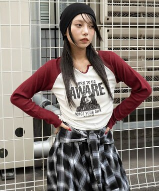 WEGO キーネックサイドドロストラグランロンT レッド