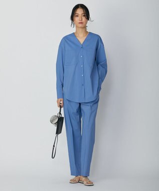 ICB 【洗える】 エコナイロンストレッチ ワイドストレートパンツ スマルトブルー