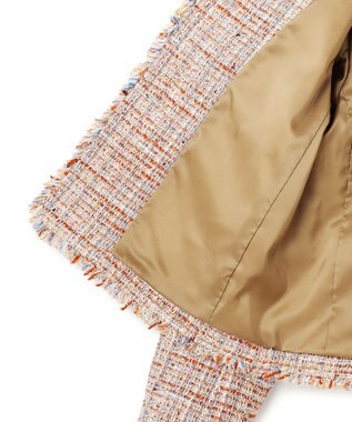 23区 L GIOLICAツイード ノーカラー ボタン ジャケット テラコッタミックス