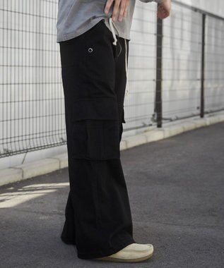 WEGO 【ウエストゴム】スーパーフレアカーゴパンツ ブラック