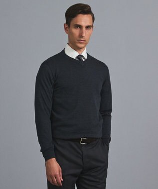 オリジナル設計【洗える/チクチクしにくい/ピリングしにくい】イタリア糸 ハイゲージ Ｖネックニット_WOOL100%