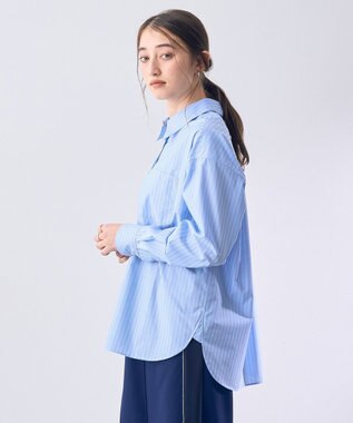 YECCA VECCA イージーケアオーバーシャツ Stripe Blue