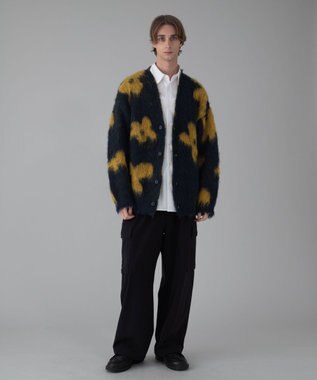 WEGO 【ユニセックス着用ITEM/MLサイズ展開】モヘアタッチパターンカーディガン ネイビー