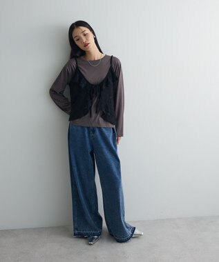 Green Parks レースフリルキャミビスチェ Black