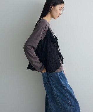 Green Parks レースフリルキャミビスチェ Black