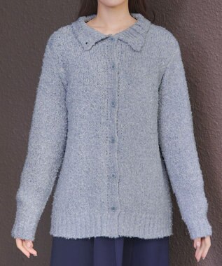 Tiaclasse 【着丈が選べる】ハイネックブークレカーディガン ロング丈ブルー