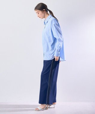 YECCA VECCA イージーケアオーバーシャツ Stripe Blue