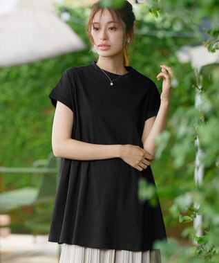 Tiaclasse 【接触冷感】 フレンチスリーブフレアカットソー ブラック